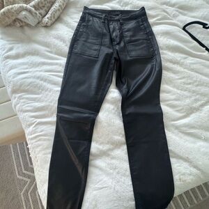 Black Faux-Leather High-Rise Straight Leg Pants